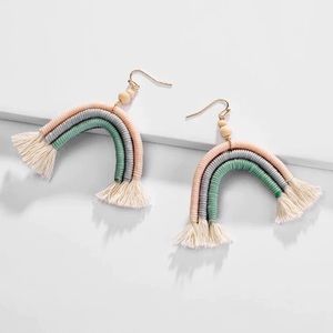 Anthropologie Hand Woven Macrame Pastel Rainbow Bohemian Drop Earrings